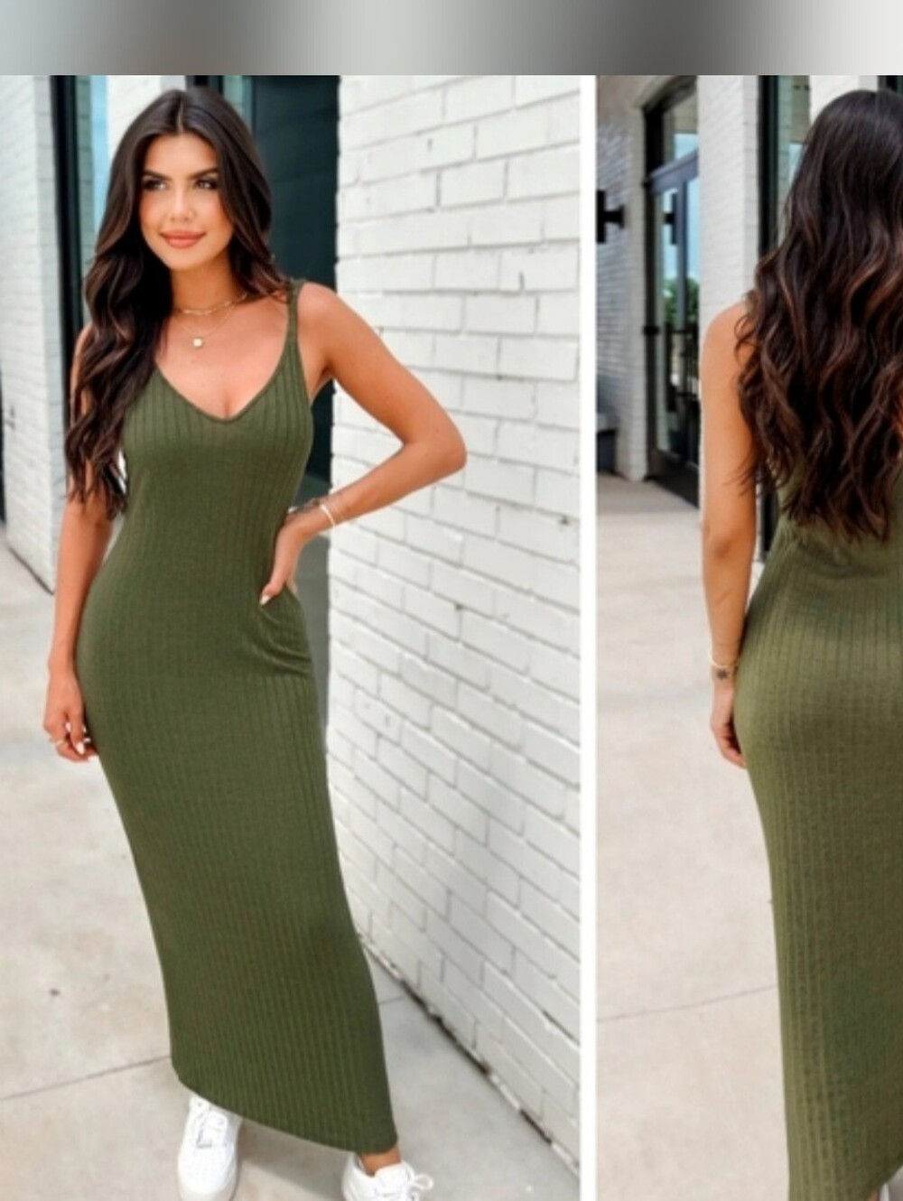 CUPSHE NWOT Olive Ribbed V-neck Maxi Dress Size Large